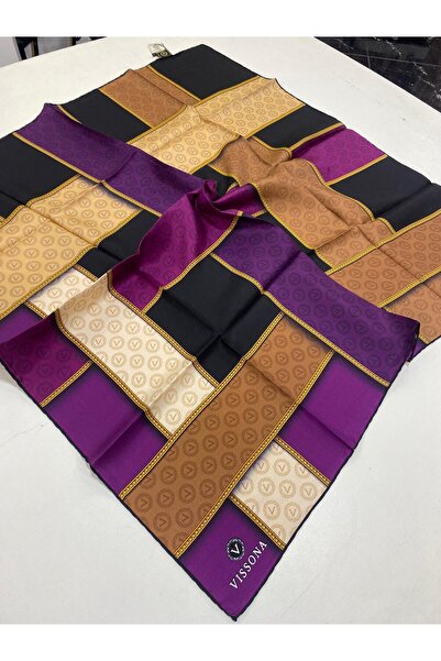 Vissona Tivil Black, Plum Colored Silk Scarf Ist 16771 - 0001 - 0026 Geometri...