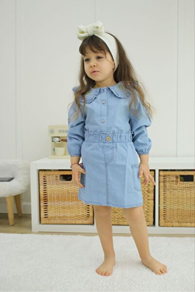 Jannock Girl's Denim Dress Ruffle Collar Long Sleeve Casual Stylish Model-Jlb...