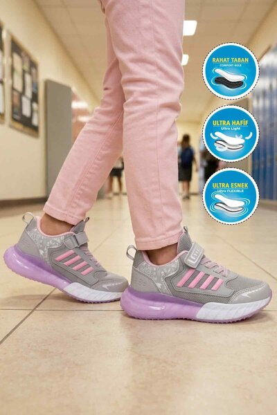 WALKWAY Ice Pink Velcro Mesh Lightweight Girls' Sports Shoes 748 F
