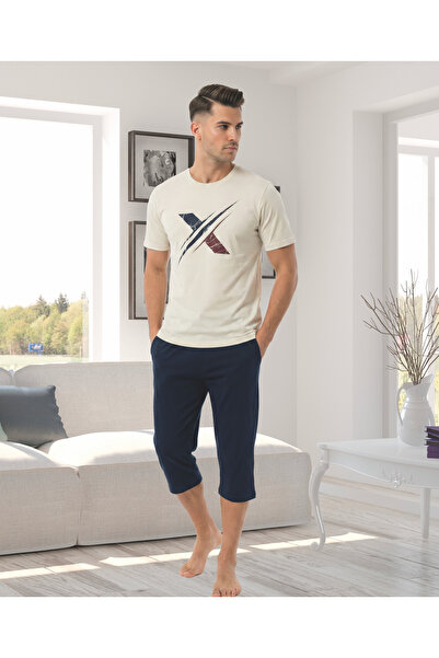 Alcteks Men's Pajama Set 100% Cotton Patterned Pocket Detail Short Sleeve Cap...