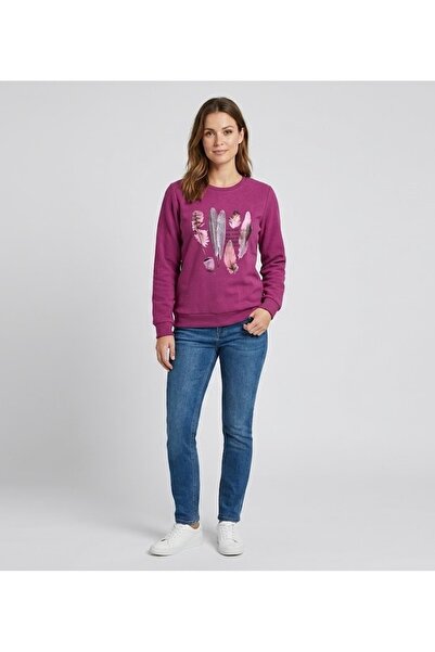 LM Baskılı Mor Sweatshirt