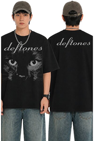 Fuddy Moda Tricou unisex Deftones cu imprimeu Cat Ense, cu gât rotund, tricou...
