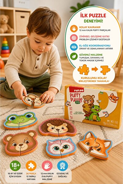 TOYFEST Puedo Puffy Puzzle Orman Hayvanları 24 Parça 18+ Ay 12mm Kalın Eğitic...