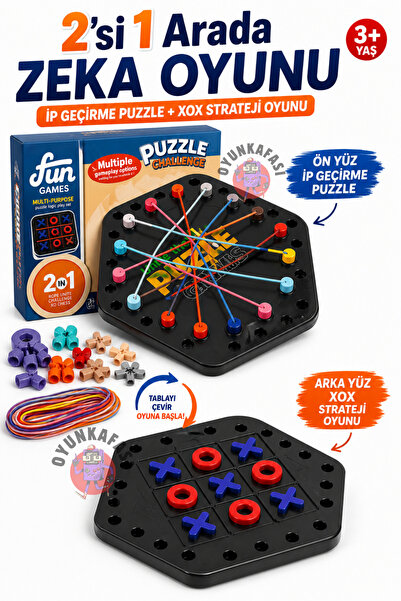 OYUNKAFASI 2’si 1 Arada Zeka Oyunu Puzzle Challenge İp Geçirme + XOX Strateji...