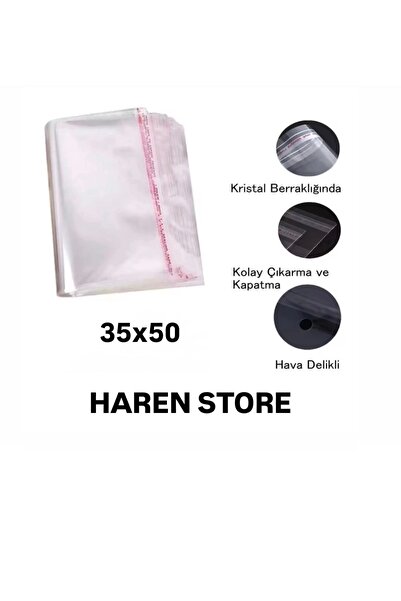 HAREN STORE Şeffaf Yapışkanlı Poşet - Kendinden Yapışkanlı Jelatin 35x50cm-50...