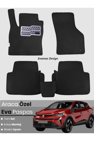 Evamax Design Renault Captur 2020 - 2026 Özel Tasarım Premium Kalite Yeni Nesil Akıllı Eva Otomobil Paspası + 4 Adet RENAULT Marka Krom Logo Hediye