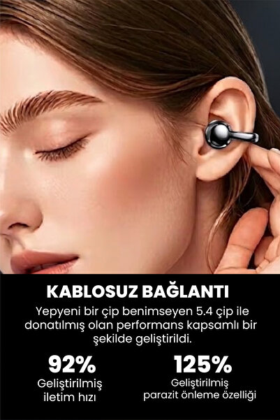 inteknoloji Klipsli Bluetooth Kulaklık Kablosuz ANC ENC Çift Mic. Led Gösterge Küpe Kulaklık