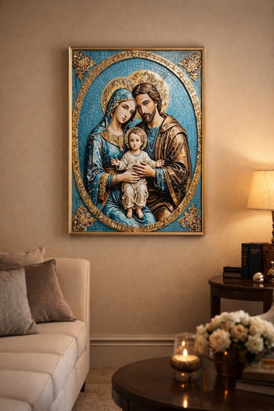 OEM Holy Family with Pebbles Painting 60x40cm - Gold