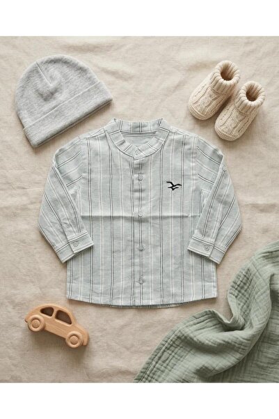 Monna Rosa Boy's Court Collar Linen Shirt - 100% Natural Cotton - Blue