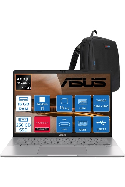 ASUS Vivobook S14 M3407KA Ryzen™ Aı 7 350 16GB Ddr5 256GB SSD Amd Radeon™ Gra...