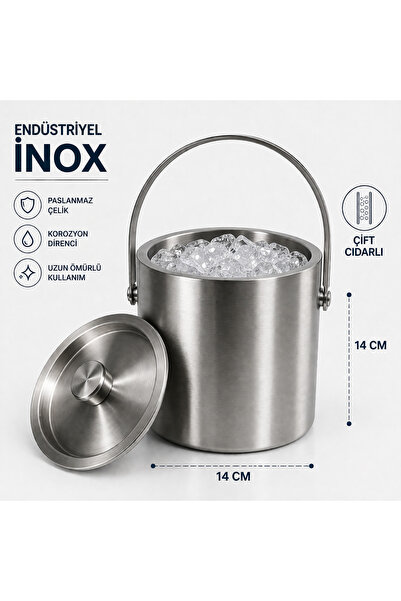 DİES Premium Buz Kovası Çift Cidarlı Yalıtımlı Kapaklı Saplı Endüstriyel Inox...