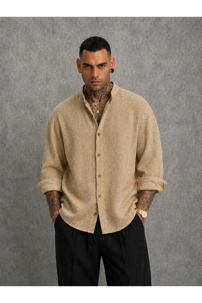 FıttingRoom Oversize Cotton Linen Soil Shirt