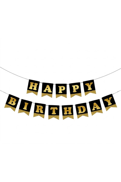 sfs elektrik Glittery Black Gold Happy Birthday