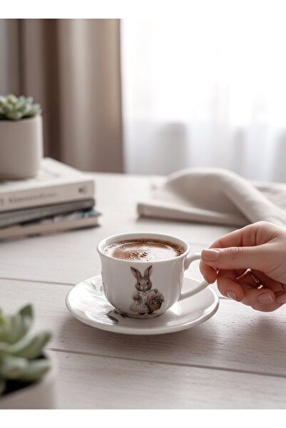 Rolin Design Bunnie Sepetli Tavşan Kahve Fincanı - Krem