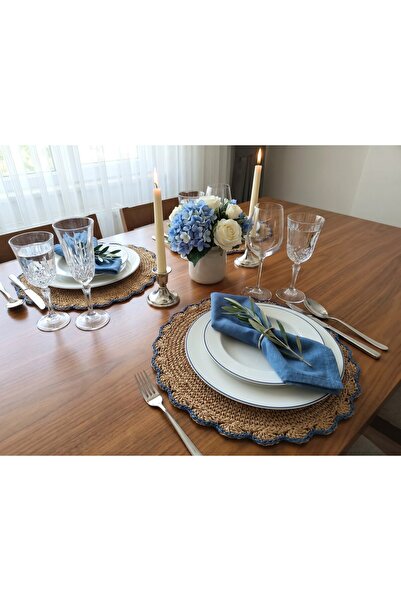 Meya design Set of 2 Hand Knitted Paper String Coasters - Blue Edge Detailed ...