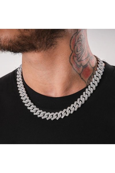 vogutima Men's and Women's Steel Necklace - Monaco Cuban Design White Plated Necklace