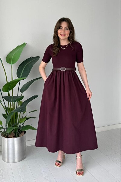 MaziButik Kısa Kol Kemerli Poplin Detay Elbise