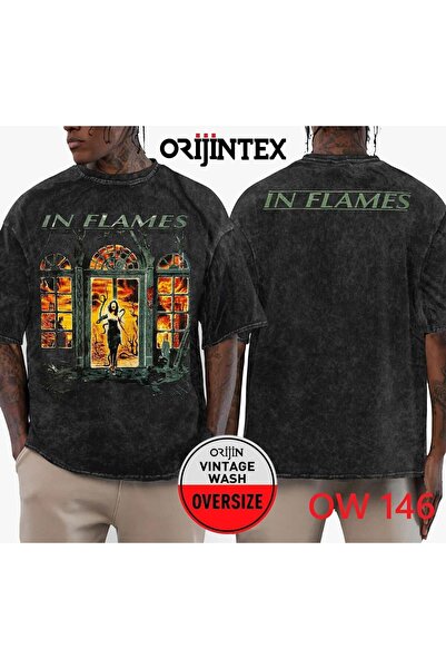 orijintex تي شيرت In Flames قابل للغسل بمقاس كبير