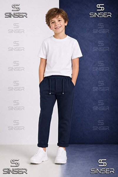 SS SİNSER Pantaloni uni pentru băieți, cu talie elastică, stil Lycra cu tiv p...