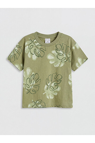 LC Waikiki Nevavm Leaf Patterned Oval Collar Baby Boy T-Shirt with Difference