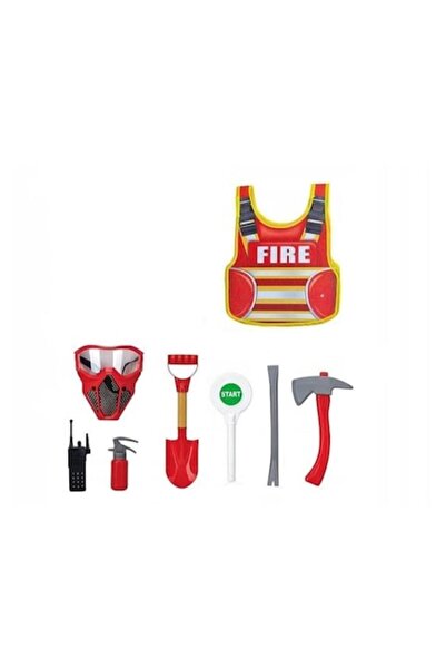 MASHASHOP Costum de pompier pentru copii, 7 accesorii, Roșu/Multicolor, 3-5 ani