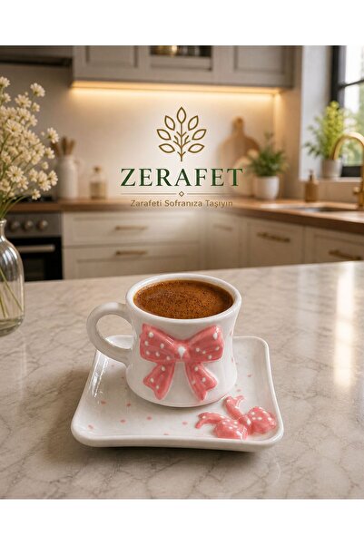 ZERAFET FİYONKLU TEKLİ KAHVE FİNCANI TAKIMI (PEMBE)