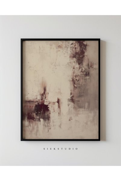 NinaStore Dokulu Bej Soyut Sanat Baskısı - Çağdaş Nötr Pas Lekeli Sanat Eseri...