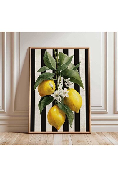 NinaStore Limon Temalı Mutfak Posteri - Botanik Meyve Duvar Sanatı - Siyah Çi...