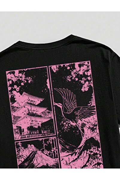 trendgar Straight Towards Baskı Detaylı Siyah T-shirt Pembe Şortlu Alt Üst Takım