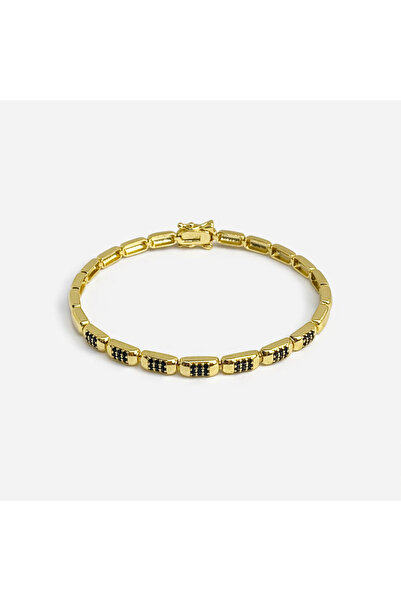 PerleJewelry Barlet Black Detail Gold Bileklik