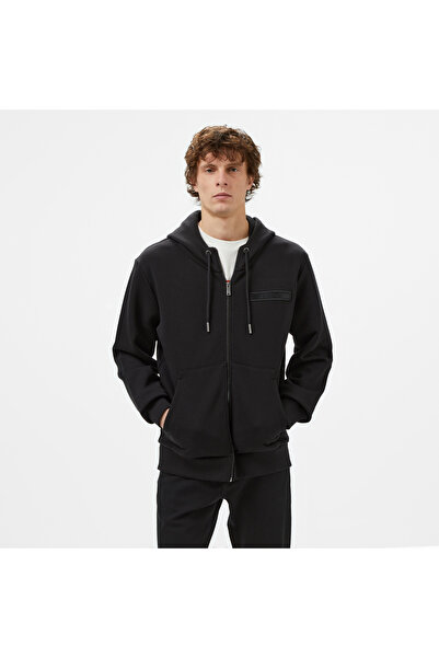 Calvin Klein Embroıdered Logo Zip Through Erkek Siyah Hoodie