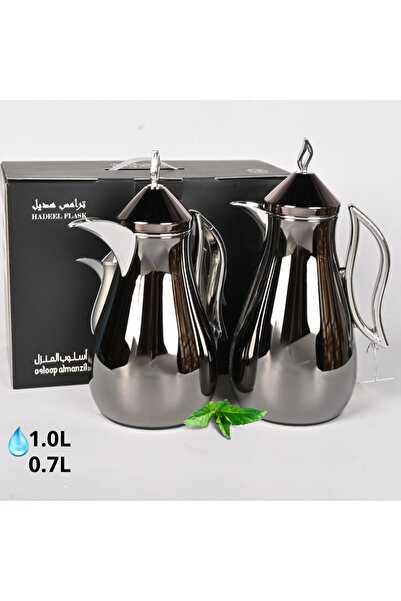 Generic طقم ترامس هديل ستانلس استيل سعة 0.7 و1.0 لتر لون أسود نيكل – ترامس ضي...