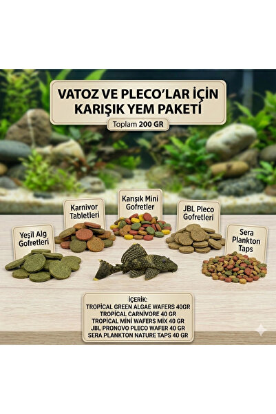 Badem Akvaryum Vatoz ve Pleco’lar İçin Karışım Yem Paketi 5 Çeşit 200 GR
