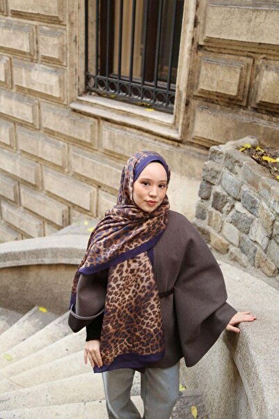 ENRİCO FERRİ Allure Leopard Pattern Shawl - Purple-Tan