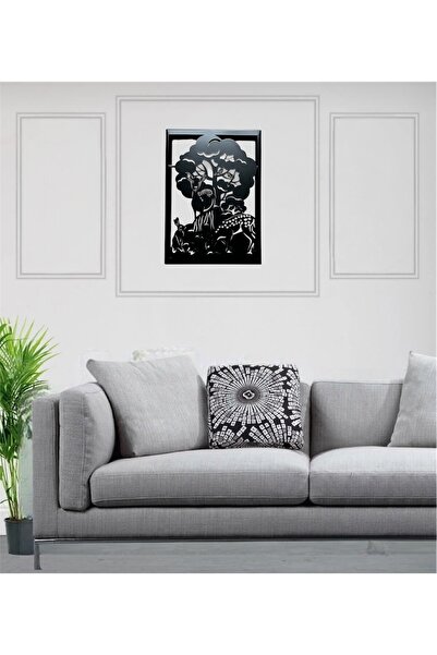 Stainless Art Siyah Mat Ağaç Desenli Metal Duvar Tablosu Modern Ev Ofis Dekor...