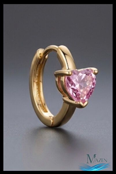 MAZEN 1 Adet Gold Renk Pembe Zirkon Taşlı Kalp Halka Küpe | 8 MM Çap | Helix ...