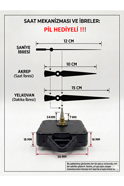 Silvanature Akar Saat Mekanizması Sessiz Duvar Saat Mekanizması 14 Mm Şaft -M...