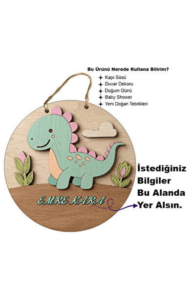 karalar ahşap Kişiye Özel İsimli Bebek Kapı Süsü 30x30 cm