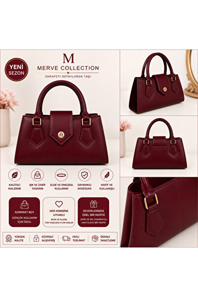 mervecollection Merve Collection Bordo Mini El Çantası Kadın Şık Klasik Çanta