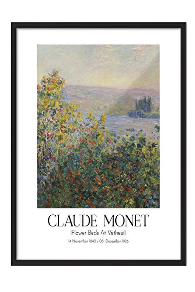Postifull Klod Monet - Cvjetne leje u Vetejlu, slika sa crnim okvirom, serija...