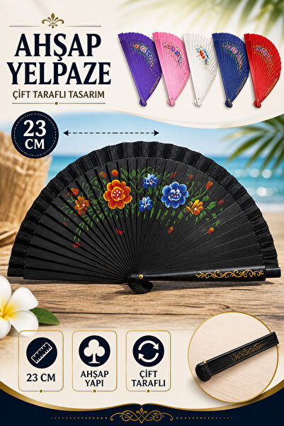 Tamsena Store 23 cm Çift Taraflı Ahşap Yelpaze – Katlanabilir, Hafif ve Şık T...