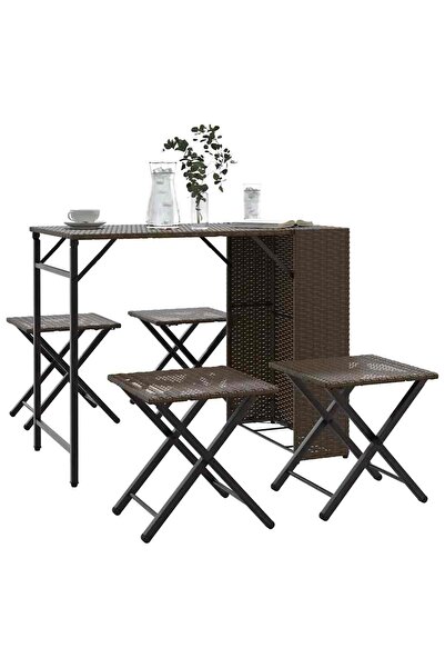 vidaxl Set mobilier de gradina, pliabil, 5 piese, maro, poliratan