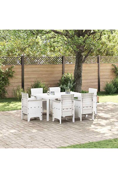 vidaxl Set de masa pentru gradina 7 pcs Alb Ratan Polt
