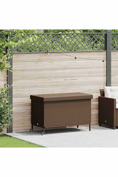 vidaxl Garden storage box with wheels, brown 110x55x73 cm polyrattan