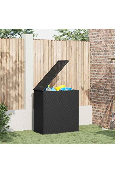 vidaxl Lada de perne pentru gradina, negru, 100x49x103,5 cm, ratan PE