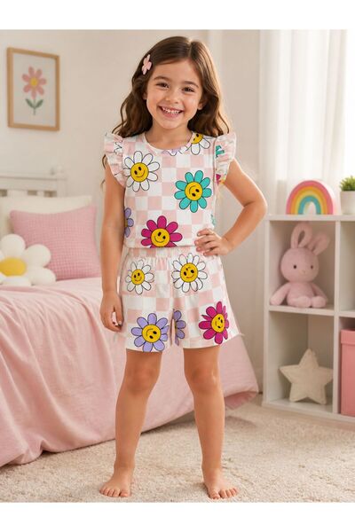 Fil Kids Κοριτσίστικο σετ πιτζάμες από λεπτό βαμβακερό καλοκαιρινό ύφασμα, λε...