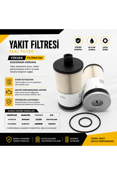 YAKIT FİLTRESİ CAT Komatsu Volvo CE JCB Hitachi Doosan Hyundai Case New Holland Liebherr Kubota Perkins motorlu makineler Cummins motorlu makineler Isuzu motorlu makineler