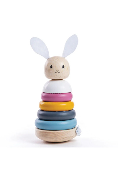 BIGJIGS Toys Piramidă din lemn - Iepuraș (pastel)