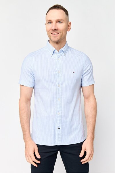 Tommy Hilfiger Men Slim Fit Short Sleeve Stripe Casual Shirt, Multicolor