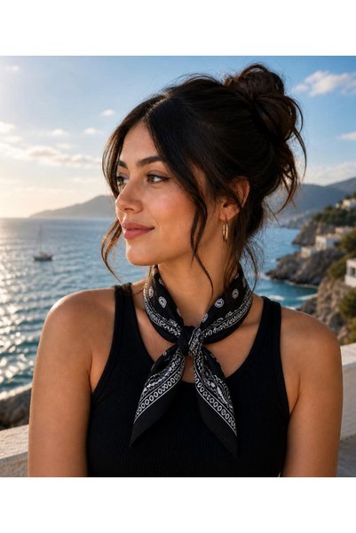 ÖrgüYastik 100% Cotton Ethnic Pattern Bandana - Scarf (Black)